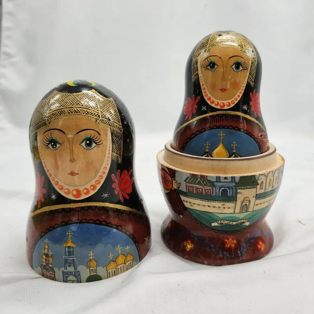HAND PAINTED Russian Nesting Dolls Three‎ layers *DOG CHEWED
